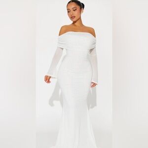 Fashion Nova Off-Shoulder White Long Sleeve Dress
